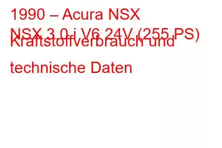 1990 – Acura NSX
NSX 3.0 i V6 24V (255 PS) Kraftstoffverbrauch und technische Daten