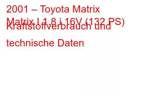 2001 – Toyota Matrix
Matrix I 1.8 i 16V (132 PS) Kraftstoffverbrauch und technische Daten