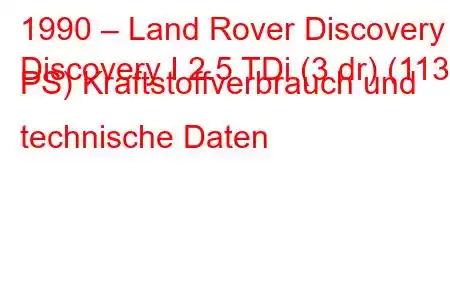 1990 – Land Rover Discovery
Discovery I 2.5 TDi (3 dr) (113 PS) Kraftstoffverbrauch und technische Daten