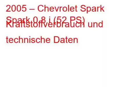 2005 – Chevrolet Spark
Spark 0,8 i (52 PS) Kraftstoffverbrauch und technische Daten