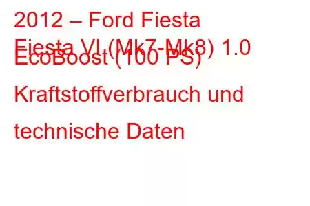 2012 – Ford Fiesta
Fiesta VI (Mk7-Mk8) 1.0 EcoBoost (100 PS) Kraftstoffverbrauch und technische Daten