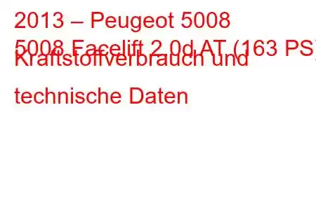 2013 – Peugeot 5008
5008 Facelift 2.0d AT (163 PS) Kraftstoffverbrauch und technische Daten