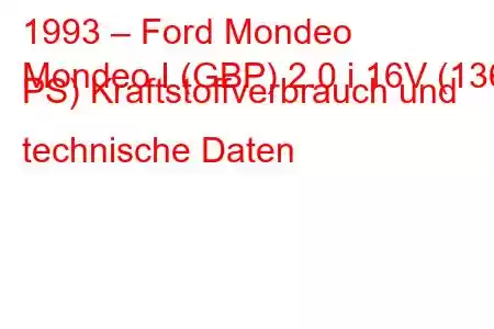 1993 – Ford Mondeo
Mondeo I (GBP) 2.0 i 16V (136 PS) Kraftstoffverbrauch und technische Daten