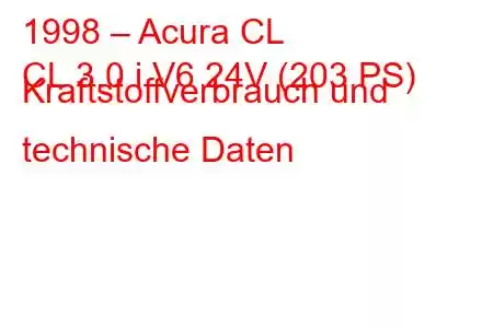 1998 – Acura CL
CL 3.0 i V6 24V (203 PS) Kraftstoffverbrauch und technische Daten