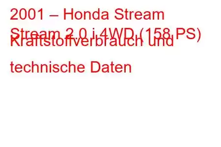 2001 – Honda Stream
Stream 2.0 i 4WD (158 PS) Kraftstoffverbrauch und technische Daten