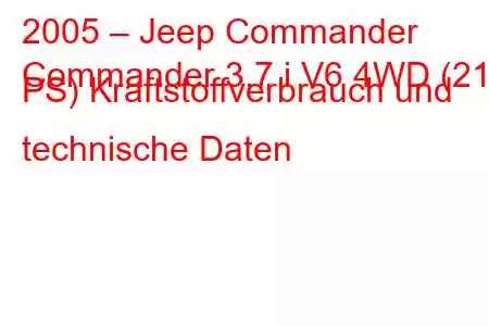 2005 – Jeep Commander
Commander 3.7 i V6 4WD (213 PS) Kraftstoffverbrauch und technische Daten