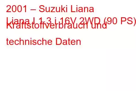 2001 – Suzuki Liana
Liana I 1.3 i 16V 2WD (90 PS) Kraftstoffverbrauch und technische Daten