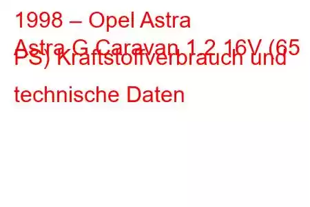 1998 – Opel Astra
Astra G Caravan 1.2 16V (65 PS) Kraftstoffverbrauch und technische Daten