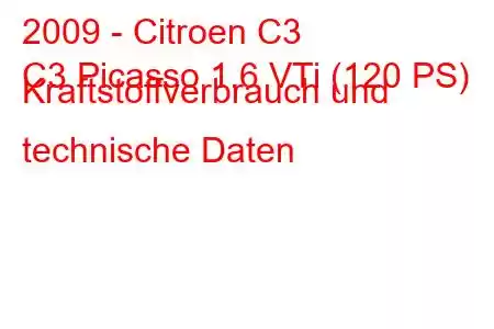 2009 - Citroen C3
C3 Picasso 1.6 VTi (120 PS) Kraftstoffverbrauch und technische Daten