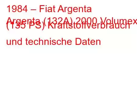 1984 – Fiat Argenta
Argenta (132A) 2000 Volumex (135 PS) Kraftstoffverbrauch und technische Daten