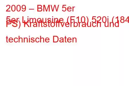 2009 – BMW 5er
5er Limousine (F10) 520i (184 PS) Kraftstoffverbrauch und technische Daten