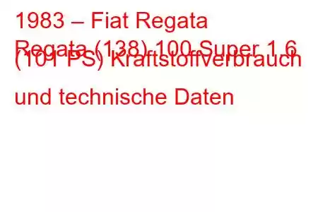 1983 – Fiat Regata
Regata (138) 100 Super 1.6 (101 PS) Kraftstoffverbrauch und technische Daten