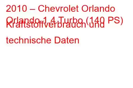 2010 – Chevrolet Orlando
Orlando 1.4 Turbo (140 PS) Kraftstoffverbrauch und technische Daten