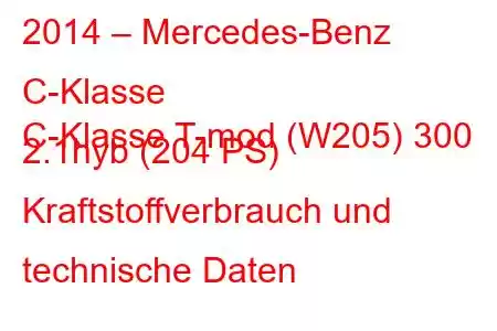 2014 – Mercedes-Benz C-Klasse
C-Klasse T-mod (W205) 300 2.1hyb (204 PS) Kraftstoffverbrauch und technische Daten