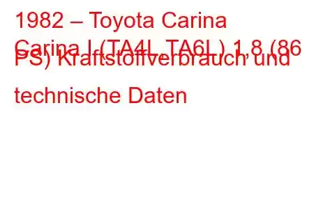 1982 – Toyota Carina
Carina I (TA4L,TA6L) 1,8 (86 PS) Kraftstoffverbrauch und technische Daten