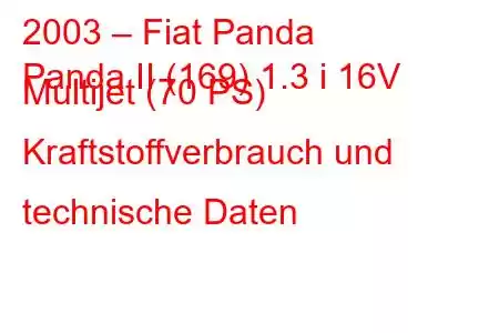 2003 – Fiat Panda
Panda II (169) 1.3 i 16V Multijet (70 PS) Kraftstoffverbrauch und technische Daten