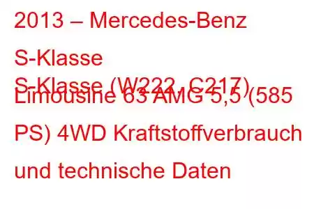 2013 – Mercedes-Benz S-Klasse
S-Klasse (W222, C217) Limousine 63 AMG 5,5 (585 PS) 4WD Kraftstoffverbrauch und technische Daten