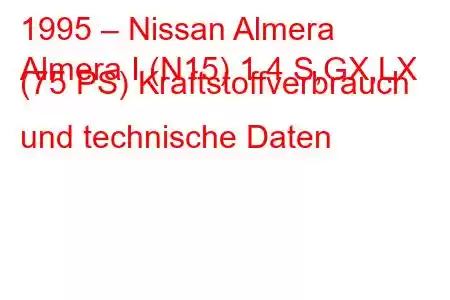 1995 – Nissan Almera
Almera I (N15) 1.4 S,GX,LX (75 PS) Kraftstoffverbrauch und technische Daten