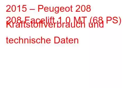 2015 – Peugeot 208
208 Facelift 1.0 MT (68 PS) Kraftstoffverbrauch und technische Daten