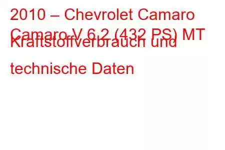 2010 – Chevrolet Camaro
Camaro V 6.2 (432 PS) MT Kraftstoffverbrauch und technische Daten