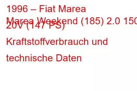 1996 – Fiat Marea
Marea Weekend (185) 2.0 150 20V (147 PS) Kraftstoffverbrauch und technische Daten