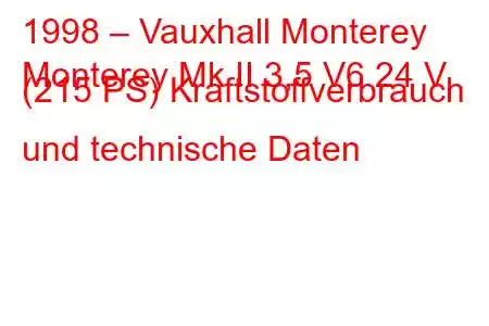 1998 – Vauxhall Monterey
Monterey Mk II 3,5 V6 24 V (215 PS) Kraftstoffverbrauch und technische Daten