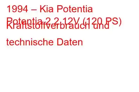 1994 – Kia Potentia
Potentia 2.2 12V (120 PS) Kraftstoffverbrauch und technische Daten