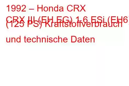 1992 – Honda CRX
CRX III (EH,EG) 1.6 ESi (EH6) (125 PS) Kraftstoffverbrauch und technische Daten