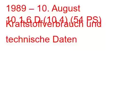 1989 – 10. August
10 1,6 D (10,4) (54 PS) Kraftstoffverbrauch und technische Daten