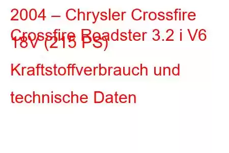 2004 – Chrysler Crossfire
Crossfire Roadster 3.2 i V6 18V (215 PS) Kraftstoffverbrauch und technische Daten