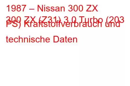 1987 – Nissan 300 ZX
300 ZX (Z31) 3.0 Turbo (203 PS) Kraftstoffverbrauch und technische Daten