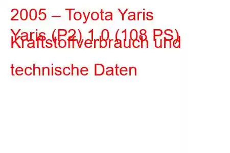 2005 – Toyota Yaris
Yaris (P2) 1.0 (108 PS) Kraftstoffverbrauch und technische Daten