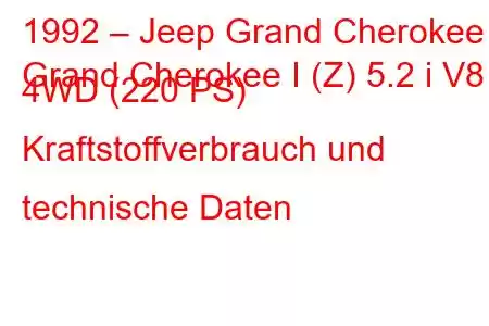 1992 – Jeep Grand Cherokee
Grand Cherokee I (Z) 5.2 i V8 4WD (220 PS) Kraftstoffverbrauch und technische Daten