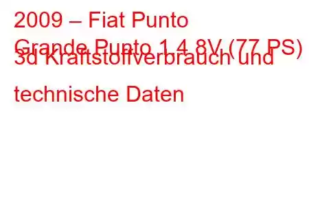 2009 – Fiat Punto
Grande Punto 1.4 8V (77 PS) 3d Kraftstoffverbrauch und technische Daten