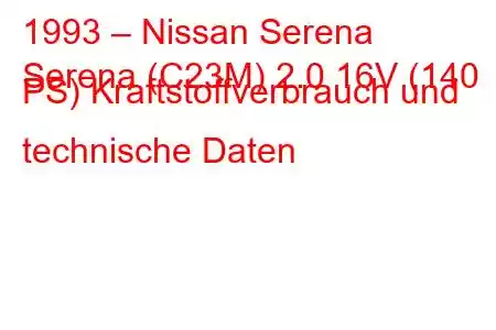 1993 – Nissan Serena
Serena (C23M) 2.0 16V (140 PS) Kraftstoffverbrauch und technische Daten