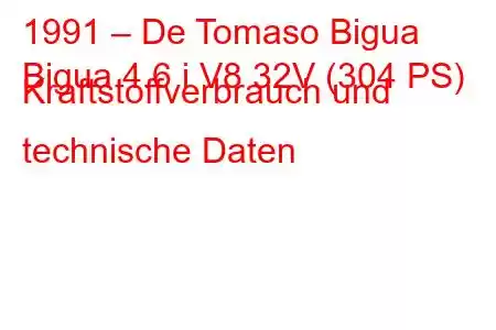 1991 – De Tomaso Bigua
Bigua 4.6 i V8 32V (304 PS) Kraftstoffverbrauch und technische Daten