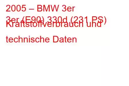 2005 – BMW 3er
3er (E90) 330d (231 PS) Kraftstoffverbrauch und technische Daten