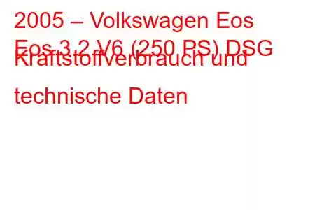 2005 – Volkswagen Eos
Eos 3.2 V6 (250 PS) DSG Kraftstoffverbrauch und technische Daten