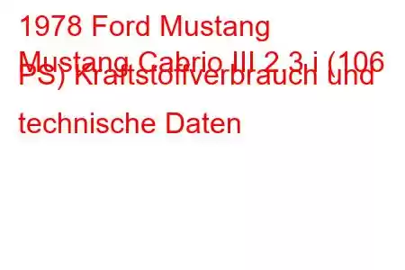 1978 Ford Mustang
Mustang Cabrio III 2.3 i (106 PS) Kraftstoffverbrauch und technische Daten