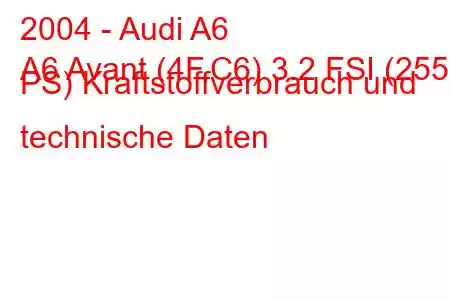 2004 - Audi A6
A6 Avant (4F,C6) 3.2 FSI (255 PS) Kraftstoffverbrauch und technische Daten