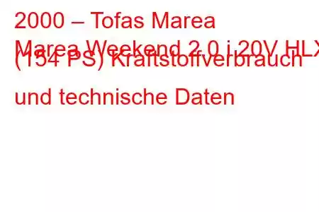 2000 – Tofas Marea
Marea Weekend 2.0 i 20V HLX (154 PS) Kraftstoffverbrauch und technische Daten