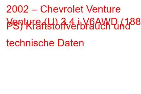 2002 – Chevrolet Venture
Venture (U) 3.4 i V6AWD (188 PS) Kraftstoffverbrauch und technische Daten