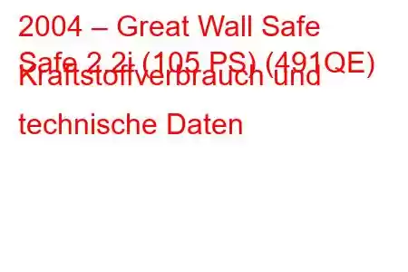 2004 – Great Wall Safe
Safe 2.2i (105 PS) (491QE) Kraftstoffverbrauch und technische Daten