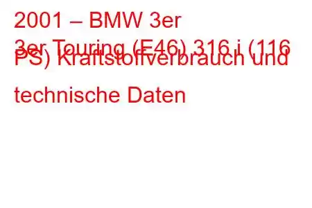 2001 – BMW 3er
3er Touring (E46) 316 i (116 PS) Kraftstoffverbrauch und technische Daten