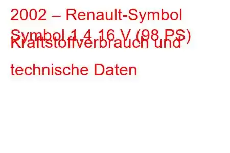 2002 – Renault-Symbol
Symbol 1.4 16 V (98 PS) Kraftstoffverbrauch und technische Daten