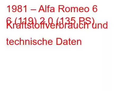 1981 – Alfa Romeo 6
6 (119) 2,0 (135 PS) Kraftstoffverbrauch und technische Daten