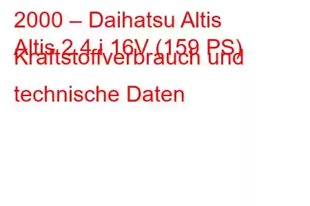 2000 – Daihatsu Altis
Altis 2.4 i 16V (159 PS) Kraftstoffverbrauch und technische Daten