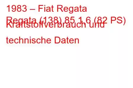 1983 – Fiat Regata
Regata (138) 85 1,6 (82 PS) Kraftstoffverbrauch und technische Daten