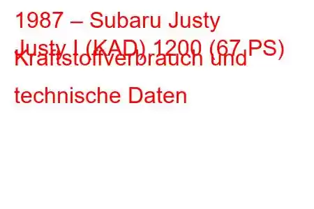 1987 – Subaru Justy
Justy I (KAD) 1200 (67 PS) Kraftstoffverbrauch und technische Daten