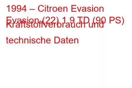 1994 – Citroen Evasion
Evasion (22) 1.9 TD (90 PS) Kraftstoffverbrauch und technische Daten